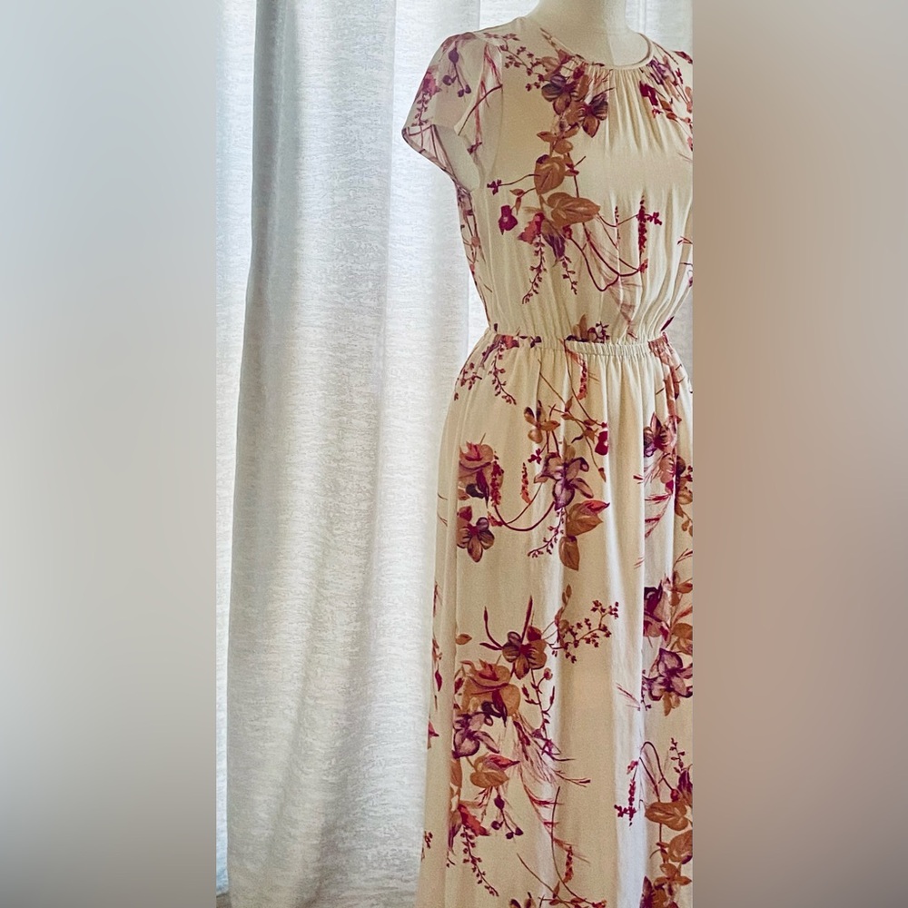 A New Day Floral Cream and Purple Dress